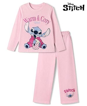 Pine Kids Disney 100% Cotton Single Jersey Knit Full Sleeves T-Shirt & Pajama Night Suit with Stitch Graphic Print - Pink