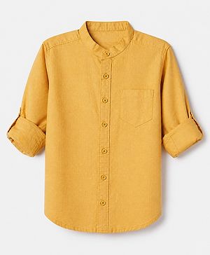 Pine Kids 100% Cotton Woven Solid Shirt with Full Sleeves in Yellow