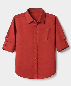 Pine Kids 100% Cotton Woven Full Sleeves Solid Shirt - Red