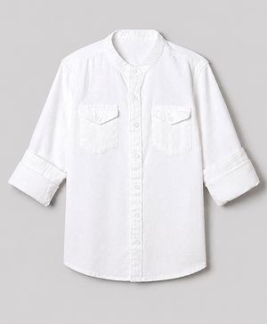 Pine Kids 100% Cotton Woven Solid Shirt With Full Sleeves - White