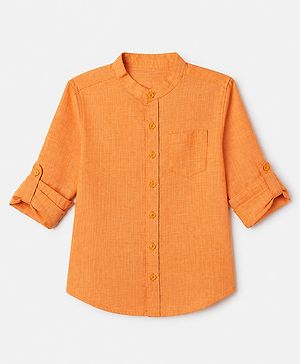 Pine Kids 100% Cotton Woven Solid Shirt with Full Sleeves in Yellow