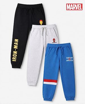 Pine Kids Marvel 100% Cotton Knit Full Length Jogger Fit Lounge Pant with Avengers Graphic Pack of 3 in Black, Grey Blue