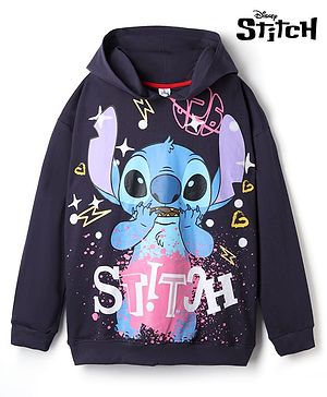 Pine Kids Disney 100% Cotton Terry Knit Sweatshirt with Full Sleeves and Stitch Print in Black