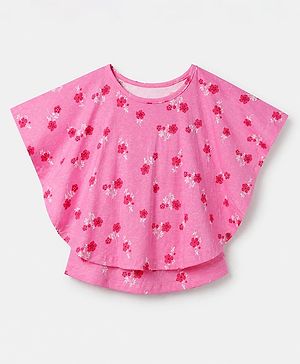Pine Kids 100% Cotton Knit Top with Half Sleeves and Floral Print in Pink