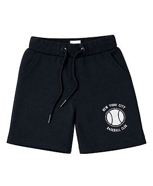 nuberry Cotton Knit Baseball Printed Shorts - Black