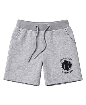 nuberry Cotton Knit Baseball Printed Shorts - Grey
