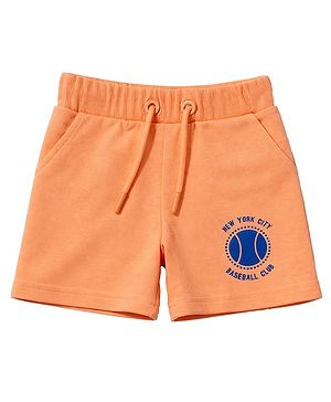 nuberry Cotton Knit Baseball Printed Shorts - Orange