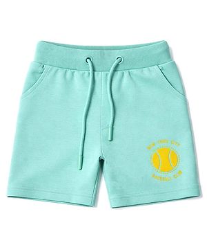 nuberry Cotton Knit Baseball Printed Shorts - Aqua Blue