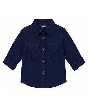 nuberry Cotton Woven Full Sleeves Solid Shirt - Navy Blue