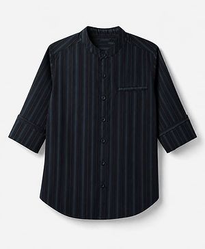Pine Kids 100% Cotton Woven Striped Shirts With Full Sleeves - Black