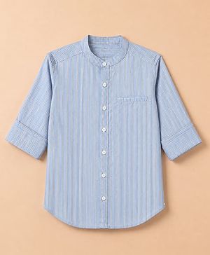 Pine Kids 100% Cotton Woven Striped Shirts With Full Sleeves - Sky Blue