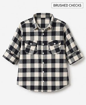Pine Kids 100% Cotton Woven Full Sleeves Checked Shirt - Black