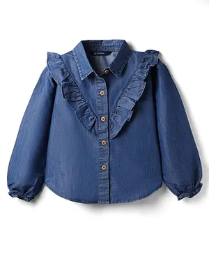 Pine Kids Cotton Blend Denim Top with Full Sleeves - Navy Blue