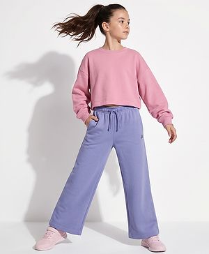 Pine Active Knit Full Length Solid Flared Track Pants in Lavender