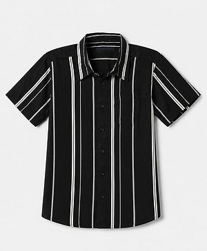Pine Kids 100% Cotton Woven Striped Shirt with Half Sleeves - Black