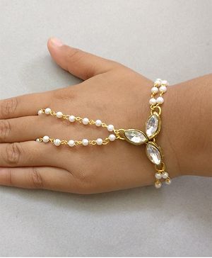 Tiny Closet Ring Chain With 3 Stones - White & Golden