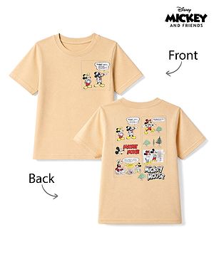 Pine Kids Disney 100% Cotton Single Jersey Knit Half Sleeves T-Shirt with Front and Back Mickey Mouse Graphic - Beige