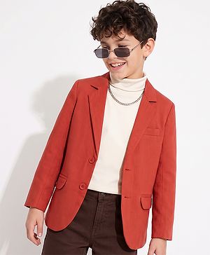 Pine Kids Knit Full Sleeves Solid Blazer - Red