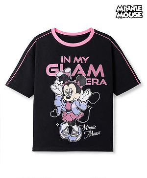 Pine Kids Disney 100% Cotton Knit Single Jersey T-Shirt with Half Sleeves and Minnie Mouse Print - Black
