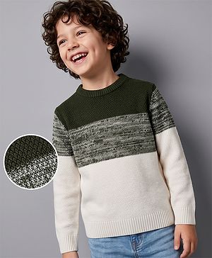 Pine Kids Cable Knit Pullover with Full Sleeves in Black & White