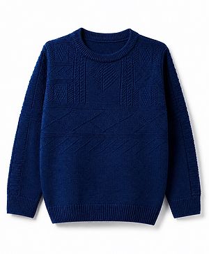 Pine Kids Knit Pullover with Full Sleeves and Cable Knit - Blue