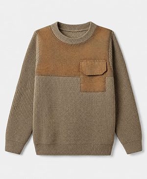 Pine Kids Solid Pullover with Full Sleeves in Beige