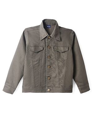 Pine Kids Cotton Woven Jacket with Full Sleeves in Olive Green