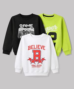 Pine Kids Cotton Mixes Knit Sweatshirts with Full Sleeves and Game Controller Print Pack of 3 - Black White & Lime Green