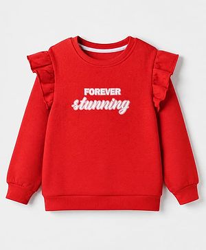 Pine Kids Knit Sweatshirt with Full Sleeves and Forever Stunning Print in Red