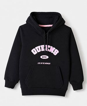 Pine Kids Cotton Mix Knit Sweatshirts with Full Sleeves and Queens Print in Black