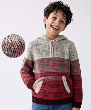 Pine Kids Cotton Knit Pullover with Full Sleeves in Grey