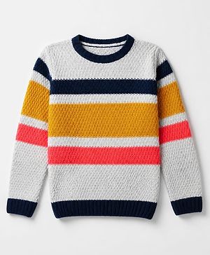 Pine Kids Pullover with Full Sleeves and Striped Design in Grey for 4-5 Years