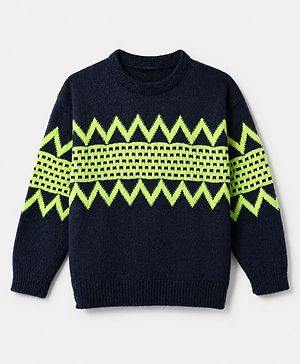 Pine Kids Pullover with Full Sleeves and Geometric Design in Black