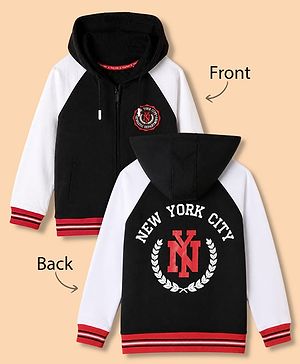 Pine Kids 100% Cotton Knit Sweatshirt with Full Raglan Sleeves and New York City Print in Black