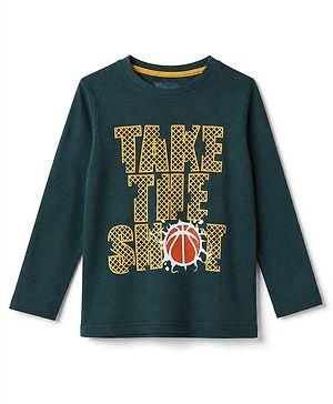 Pine Kids 100% Cotton Knit Full Sleeves T-Shirts with Take The Shot Print - Dark Green