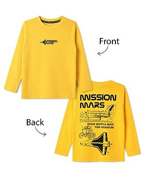Pine Kids 100% Cotton Knit Full Sleeves T-Shirt with Front and Back Space Shuttle Print in Yellow