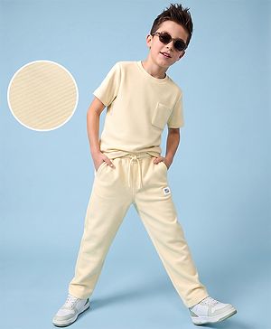 Pine Kids Ottoman Knit Half Sleeves T-Shirt and Pant with Smile Today Patch - Yellow