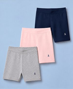 Pine Kids Knit Knit Cycling Shorts Above Knee Length Pack of 3 in Beige, Navy and Light Pink