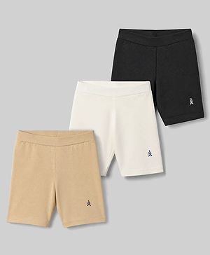 Pine Kids Cotton Lycra Knit Above Knee Length Solid Cycling Shorts Pack of 3 - Beige White & Black