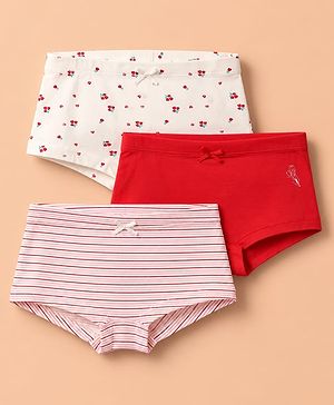 Pine Kids Cotton Elastane Knit Panties With Floral Print Pack of 3 - White Red & Pink