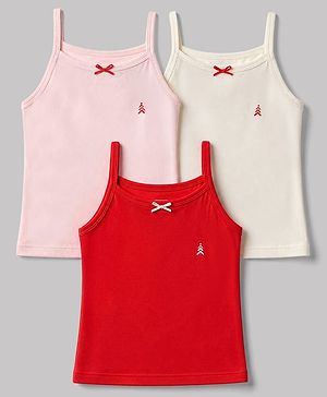 Pine Kids Cotton Lycra Knit Slips with Singlet and Bow Applique Pack of 3 - Red Light Pink & White