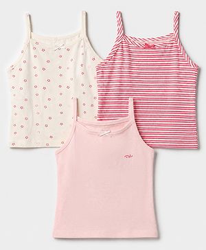 Pine Kids Cotton Lycra Knit Sleeveless Slips with Star Print Pack of 3 - White Pink & Dark Pink