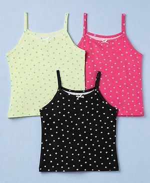 Pine Kids Cotton Lycra Knit Slips with Sleeveless and Floral Print Pack of 3 - Pink Green & Black