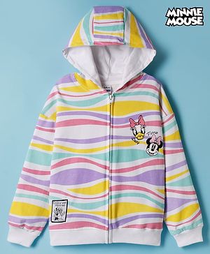 Pine Kids Disney 100% Cotton Terry Knit Hoodies with Full Drop Shoulder Sleeves and Minnie Mouse and Daisy Duck Print in White
