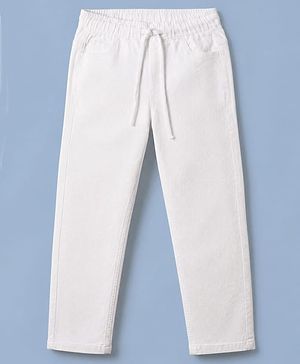 Pine Kids Cotton Mix Woven Denim Full Length Washed Jeans in White