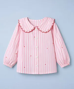 Babyhug 100% Cotton Woven Top with Full Sleeves, Hearts Embroidery and Scalloped Peter Pan Collar in White for 2-3 Years