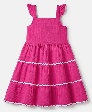 Pine Kids Woven Dress with Frill Sleeves in Pink