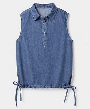 Pine Kids Denim Top with Sleeveless and Front Buttons in Navy Blue for 4-5 Years