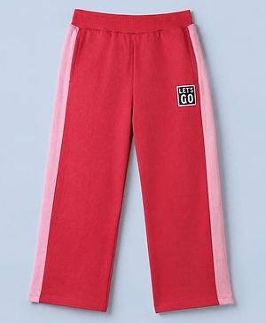 Pine Kids Cotton Mixes Knit Full Length Lounge Pants with Let's Go Patch - Red