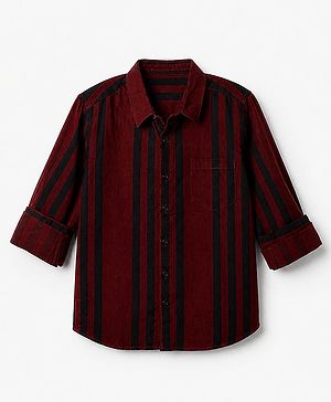 Pine Kids 100% Cotton Woven Shirt with Full Sleeves and Stripes Print - Maroon